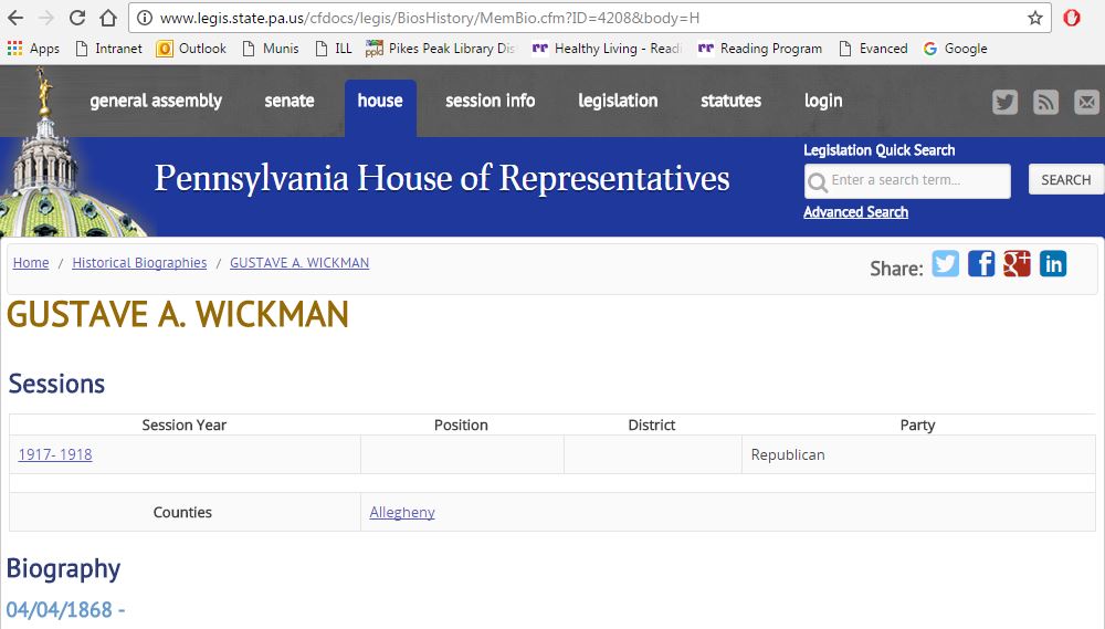 Gustave Wickman Pennsylvania house of representatives