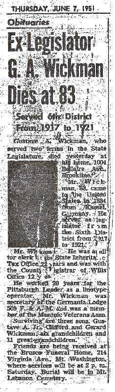 Gustave A Wickman obituary