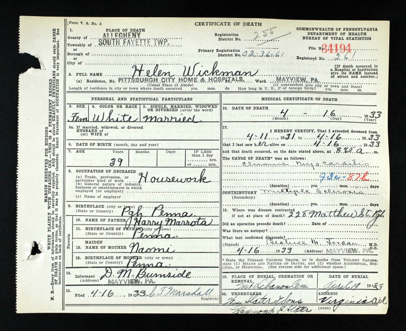 Helen Marrota Wickman (1892/3-1933) 